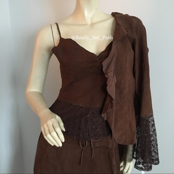 Ruffled tie front suede top or jacket with bell sleeve size small - Picture 3 of 7
